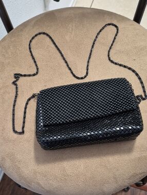 Black Metal beaded Crossbody Clutch Bag In Black